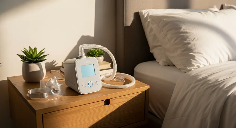 A modern CPAP machine on a nightstand